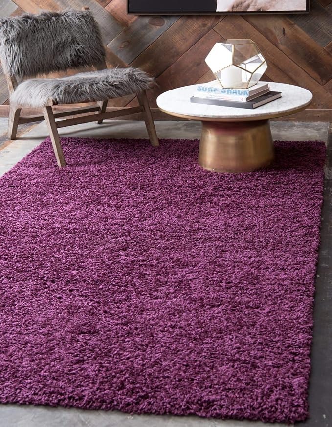 Unique Loom Solid Shag Collection Area Rug (2' x 3' 1" Rectangle, Eggplant Purple)