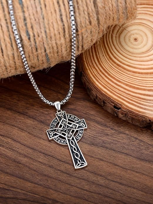 KXJ S925 Sterling Silver Black Cross/Best Dad/Baseball Bat/Silver Cross/Ankh Cross/Crucifix with 22+2 Inches Stainless Steel Rolo Chain Cross Necklace for Men Women Christian Religious Jewelry Gifts