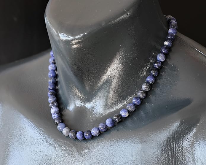 Natural Gemstone Beaded Choker Necklace | 8mm Handmade Adjustable Jewelry for Men & Women | Chakra Balancing Crystal Necklace | Spiritual Gift | Macrame Cord with Extender