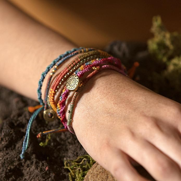 Wakami Earth Charm Bracelet Stack | Braided Beaded Stackable Bracelets for Women | Waterproof Fair Trade Handmade Boho Jewelry for Women and Men