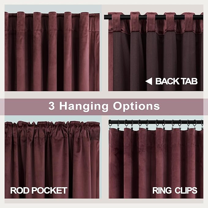 Ruby Wine Velvet Curtains 96 Inches Long for Living Room 2 Panels Light Blocking Energy Efficient Cute Pretty Drape Thick Privacy Nursery Girls Curtain for Bedroom Dining Mauve Plum Colored 96 Length