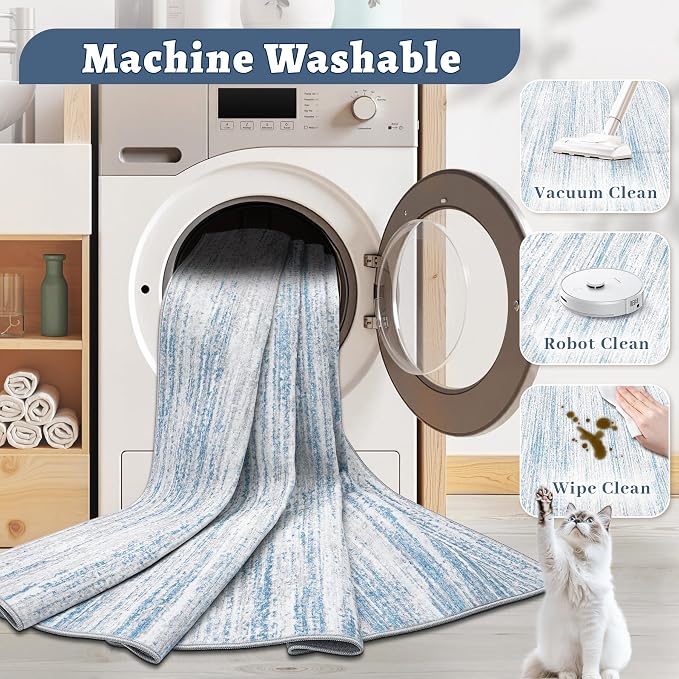 Area Rug 8x10 Living Room Rugs: Washable Modern Rug Large Non-Slip Soft Rugs Stain Resistant Printed Rug Indoor Carpet for Bedroom Kitchen Dining Room Nursery Playroom Home(Blue, 8'x10')