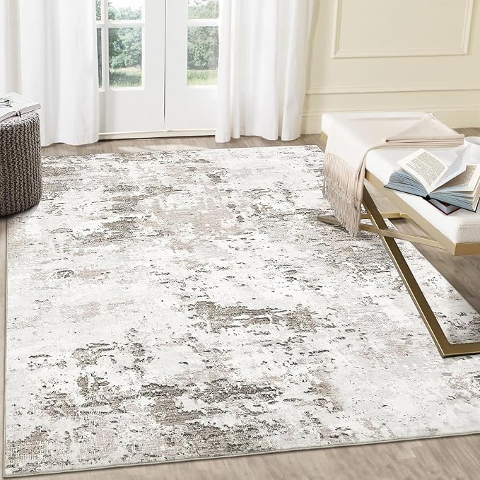 ROYHOME Modern Abstract Area Rug 3x5 Non Slip Non Shedding Rug Low Pile Stain Resistant for Bedroom Living Room,Taupe/Beige