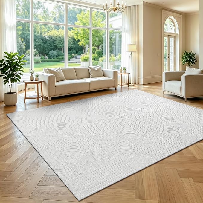 Pauwer 8x10 Washable Area Rugs for Living Room Modern White Solid Color Soft Fluffy Rugs for Bedroom Non Slip Boho Accent Indoor Mat Floor Carpet Cover for Kids Room Dining Room Kitchen Office