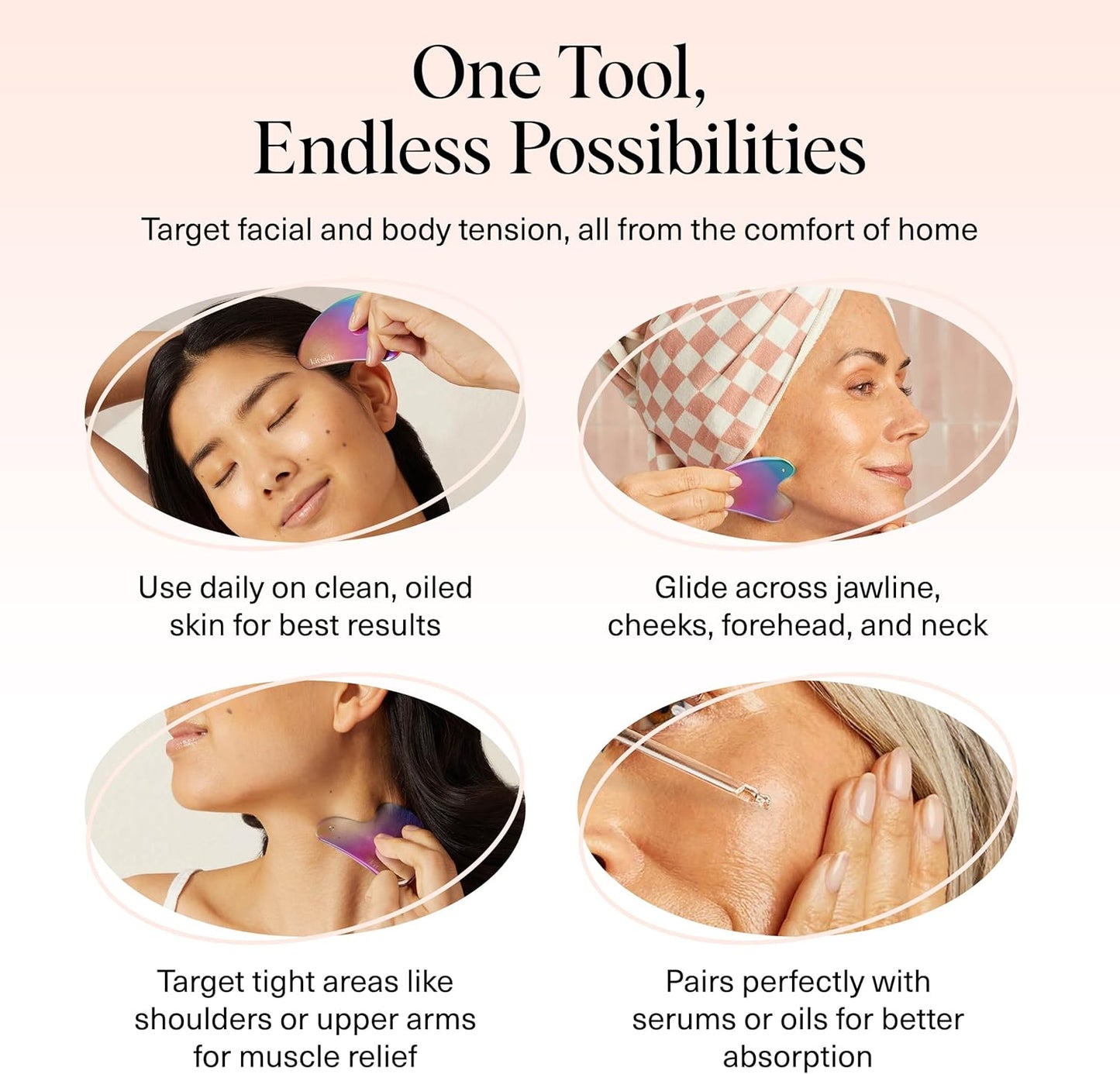 Kitsch Stainless Steel Gua Sha Facial Tools - Lymphatic Drainage Massager for Face & Chin, Jawline Shaper, Double Chin Reducer, Guasha Tool for Face Massager, Skin Care Tools - Irridescent