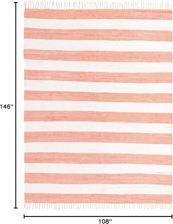 Unique Loom Chindi Rag Collection Area Rug - Striped (9' x 12' 2" Rectangle, Coral and Ivory)