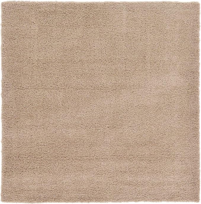Unique Loom Solid Shag Collection Area Rug (7' 10" Square, Taupe)