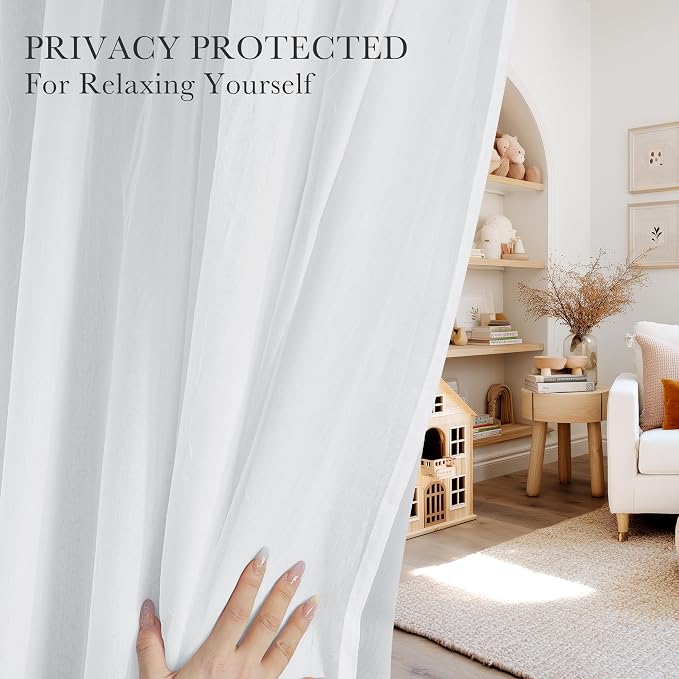 PONY DANCE White Bedroom Curtains - Window Curtains & Drapes Sheer Layered Room Darkening with Tie-Backs, 52 x 63 inches, Greyish White, 2 Pieces