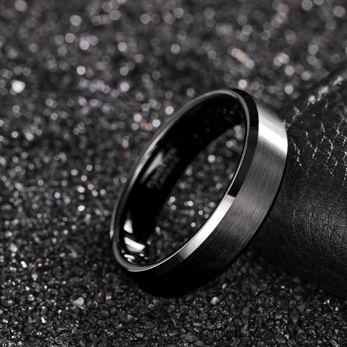 Frank S.Burton 3mm 4mm 6mm 8mm Black/Silver/Rose Gold Tungsten Rings for Women Men Wedding Band Engagement Ring Comfort Fit Beveled Edges Size 4-15