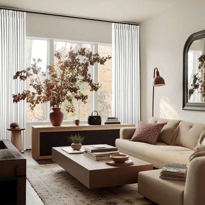 TWODRAPES 90 Inch Linen Blackout Curtains Pinch Pleated for Living Room Thermal Noise Reduction Two Layer 100% Black Out Curtains with Liner Back Tab Pinch Pleat Rings Hooks Window Drapes Track Ivory
