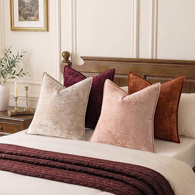a moment Throw Pillow Covers 22X22 Inch 4 Packs,Soft Velvet Decorative Pillow Cases with 3D Ice Flower,Texture Modern Accent Cushion Covers for Sofa Couch Home Decor Desert Rose