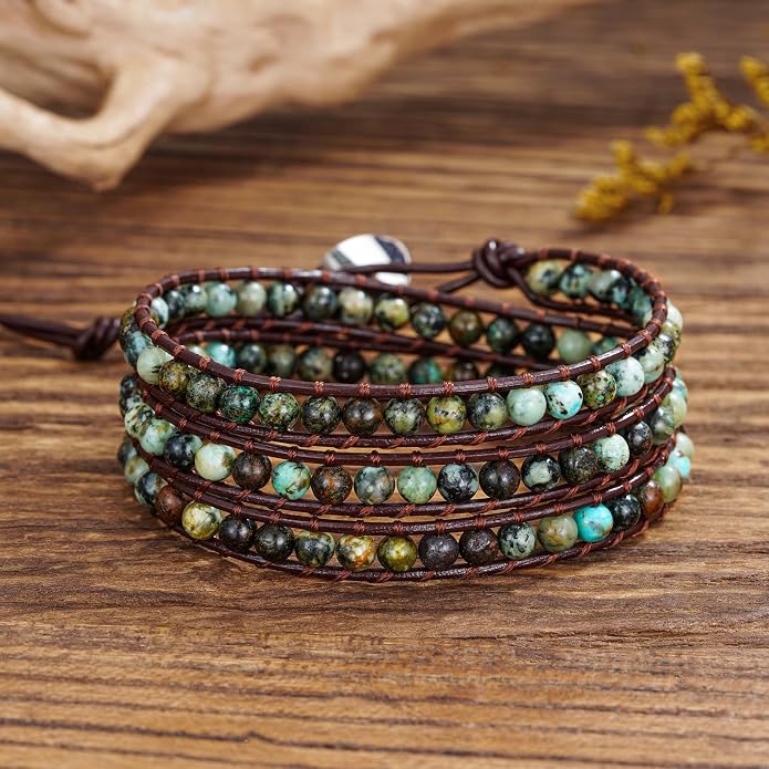 Plumiss Women Boho Handmade Natural Stone Crystal Leather Bead Wrap Bracelets Collection