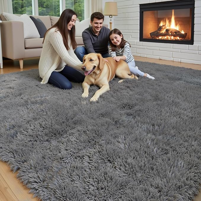 Area Rugs 9x12 Living Room,Large Area Rug Shaggy Carpet Soft Plush Furry Bedside Rug, Machine Washable Area Rugs for Bedroom Home Decor Non-Slip(9 x 12, Dark Grey)