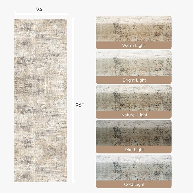 Lofus 2X 8 Area Rug for Hallways, Gold Abstract Washable Runner Rugs with Non Slip Rubber Backing, Low Pile Soft Carpet Runner for Kitchen Bathroom Bedroom Laundry