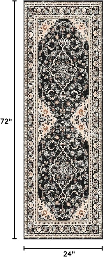 Vhong Washable Area Rugs Boho Runners Vintage Modern Neutral Carpet Black and Brown 2×6 High Traffic Rugs for Kitchen Hallway Living Room Non Slip