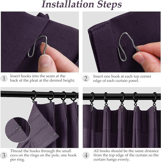 Aersas Plum Pinch Pleated Linen Curtains 63 Inch Length 2 Panels for Living Room Bedroom Semi Sheer Window Curtain Boho Neutral Back Tab Pinch Pleat Drape with Hooks 40x63