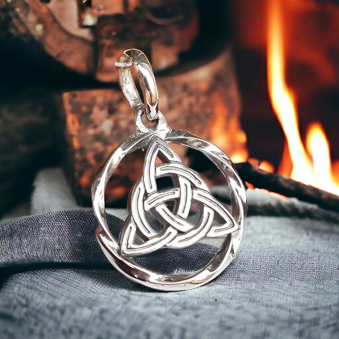 925 Sterling Silver Celtic Knot Necklace - Triquetra Necklace Trinity Knot Pendant - Protection Love Amulet - Irish Pagan Wiccan Jewelry for Women Men - Handmade