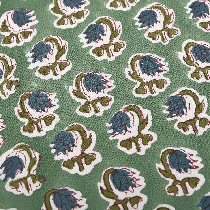 Ridhi Block Print Basil Green Throw Pillow Cover 24" x 24" (Pack of 2) Decorative Cushion Covers with Ruffle for Couch, Sofa, Bed, Living Room, Home Decor Gift for Spring, Easter, Valentine