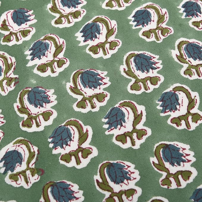 Ridhi Block Print Basil Green Throw Pillow Cover 18" x 18" (Pack of 2) Decorative Cushion Covers with Ruffle for Couch, Sofa, Bed, Living Room, Home Decor Gift for Spring, Easter, Valentine
