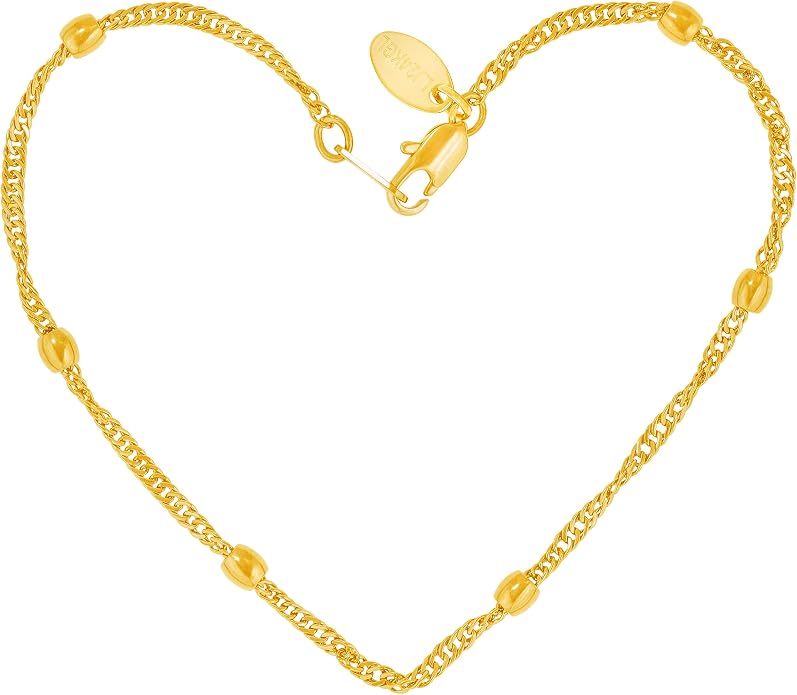 LIFETIME JEWELRY Womens Gold Anklet 24k Real Gold Plated 2mm Whisper Chain Ankle Bracelets