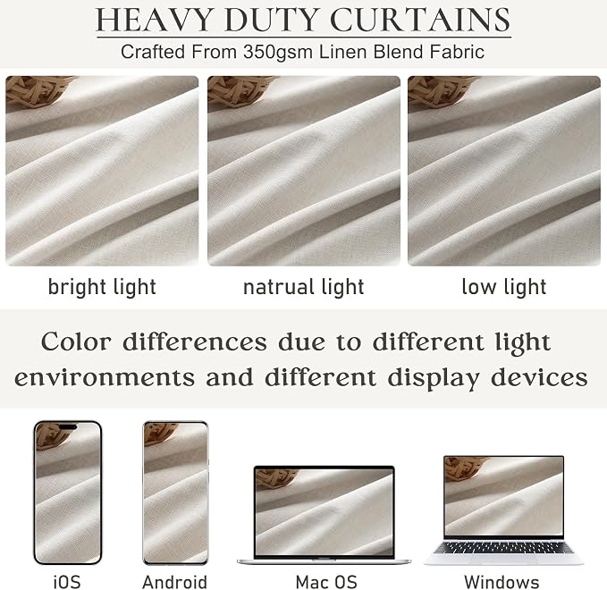 Extra Wide 100 Inch Blackout Curtains 108 Inches Long for Living Room,Rustic Boho Room Darkening Textured Linen Pleated Office Insulated Ceiling Large Heavy Window Drapes (100"W x 108"L 2Panels Birch)