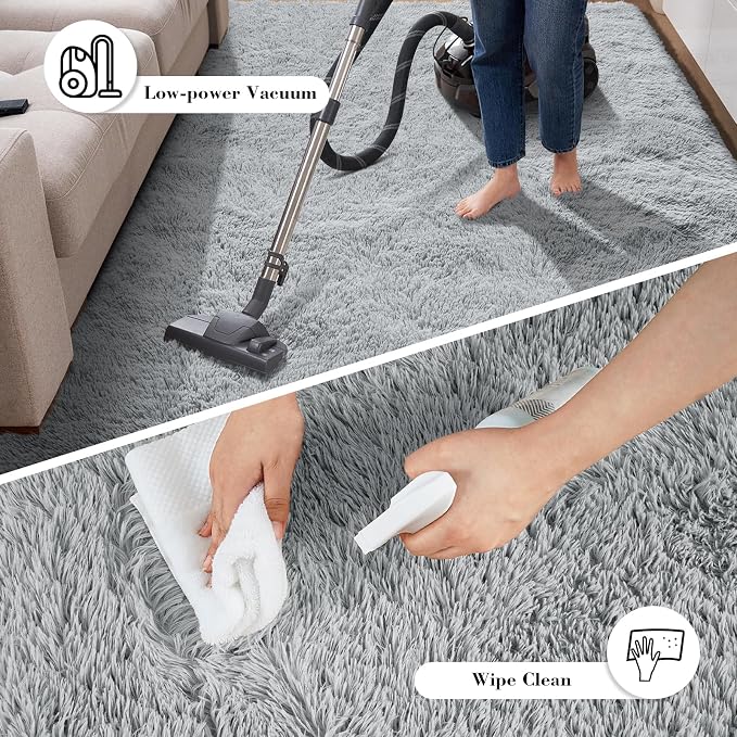 yongyangjuxin Fluffy Rug Shag Area Rug, Light Grey 8x10 Area Rugs for Living Room, Large Shag Area Rugs for Bedroom Room Home Decor, Upgrade Anti-Skid Rectangular Fuzzy Rugs