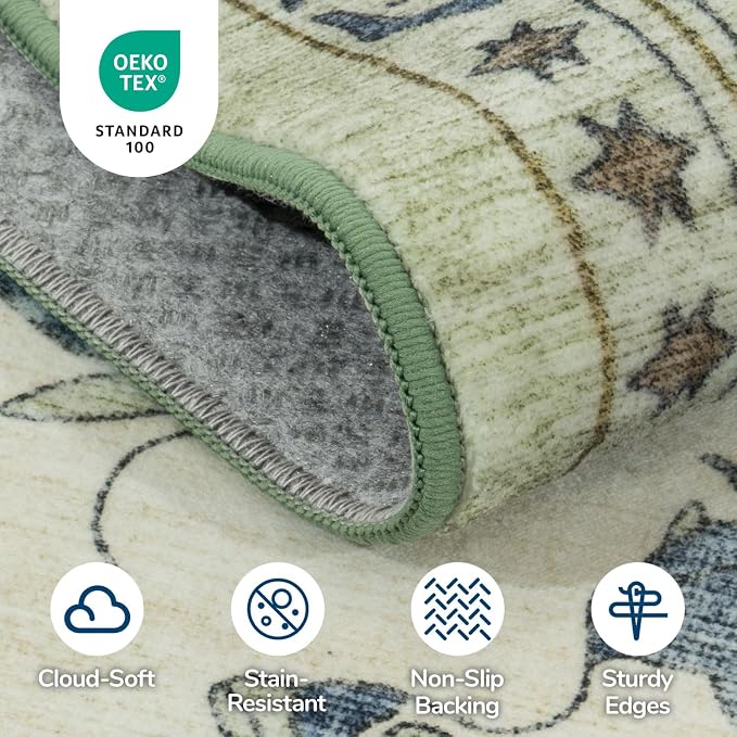 Lessymo Washable Area Rug for Living Room,9x12 Large Rugs with Non-Slip Backing,Soft Boho Carpets for Bedroom Dining Room Nursery Home Office,Light Blue