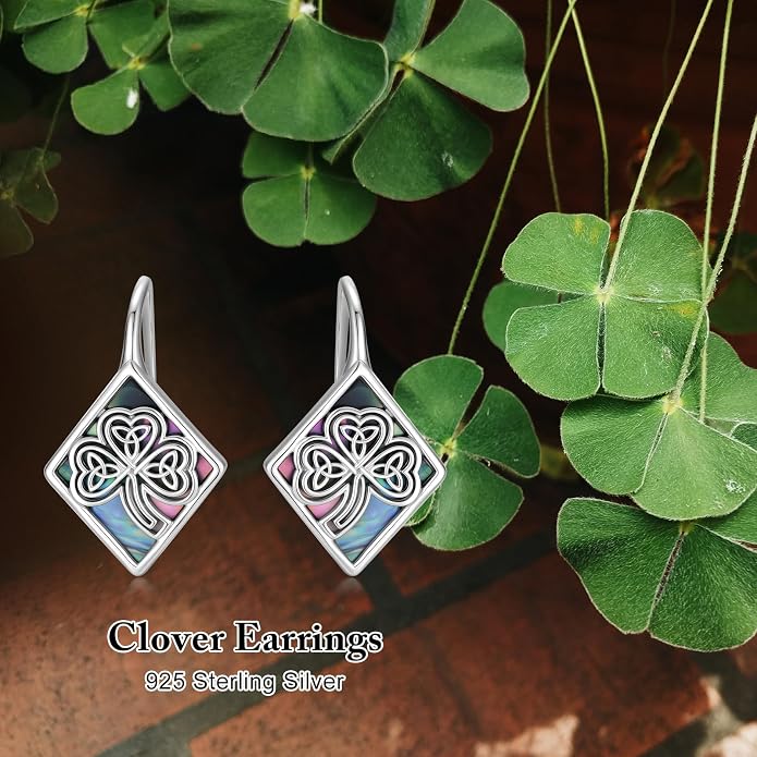 SIMONLY Abalone Shell Tree of Life/Lotus/Clover Earrings for Women 925 Sterling Silver Celtic Knot Leverback Earrings Lotus Jewelry Christmas Mother Day Gift