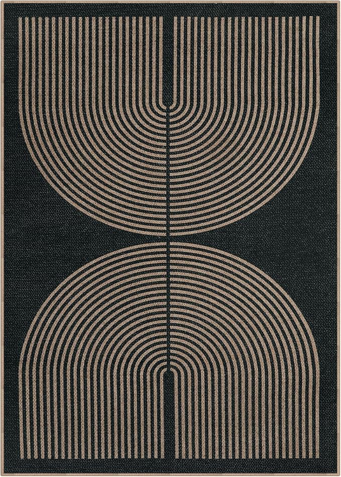 Lahome Enfys Modern Rainbow Easy Jute Rug, Washable Rugs 8x10 for Living Room Indoor Outdoor Patio Farmhouse Large Carpet, Contemporary Non Slip Black Carpet for Bedroom Backyard Office Decor