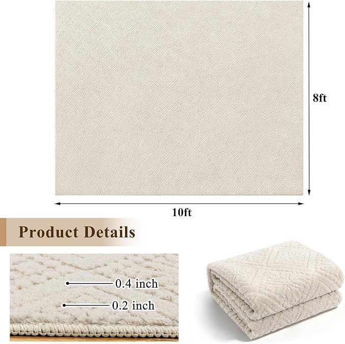 U'Artlines 8x10 Beige Washable Area Rug for Living Room, Soft Fluffy High Low Textured Carpet, Modern Neutral Geometric Non Slip Rugs for Bedroom Dining Room Kids Room