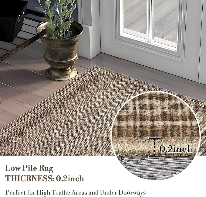 2.5x8 Scalloped Runners Coffee Washable Hallways Bedroom Rug | Solid Non Slip Scalloped Bath Runner, Rugs for Bedroom Girls, Rugs for Kitchen Floor Soft Dorm Nursery Carpet for Bedside