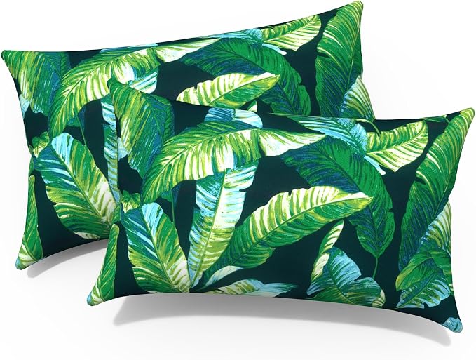 Outdoor Lumbar Pillows, Water Repellent Cushion Pillows 12x20 Inch, Outdoor Pillows with Inserts for Home Garden, Pack of 2, Hanalei Lagoon