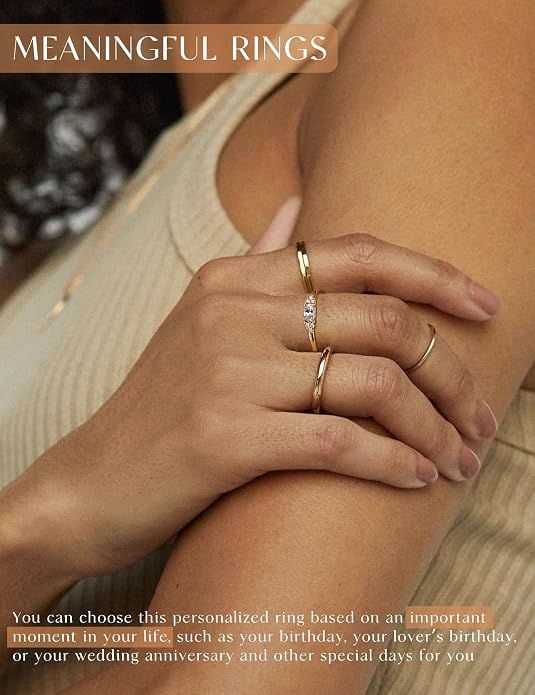 FUNEIA Gold Birthstone Rings for Women Non Tarnish Trendy Stackable Gold Rings that Don't Tarnish Dainty Emerald Green Gemstone Cubic Zirconia Wedding Engagement Ring for her Birthday Gifts Jewelry