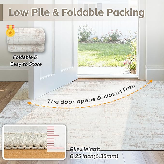 10x14 Area Rugs for Living Room Washable Rug: Anti-Skid Abstract Modern Living Room Rug Soft Thin Carpets Indoor Floor Non-Shedding Carpet for Bedroom Dining Farmhouse Nursery Home Office Beige White