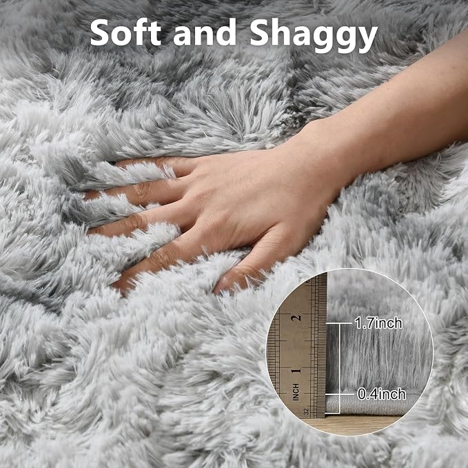 9x12 Extra Large Area Rugs for Living Room, Shaggy Non-Slip Tie-Dyed Rugs for Bedroom Kids Playroom Dorm Room, High Pile Ultra Soft Carpet, Grey