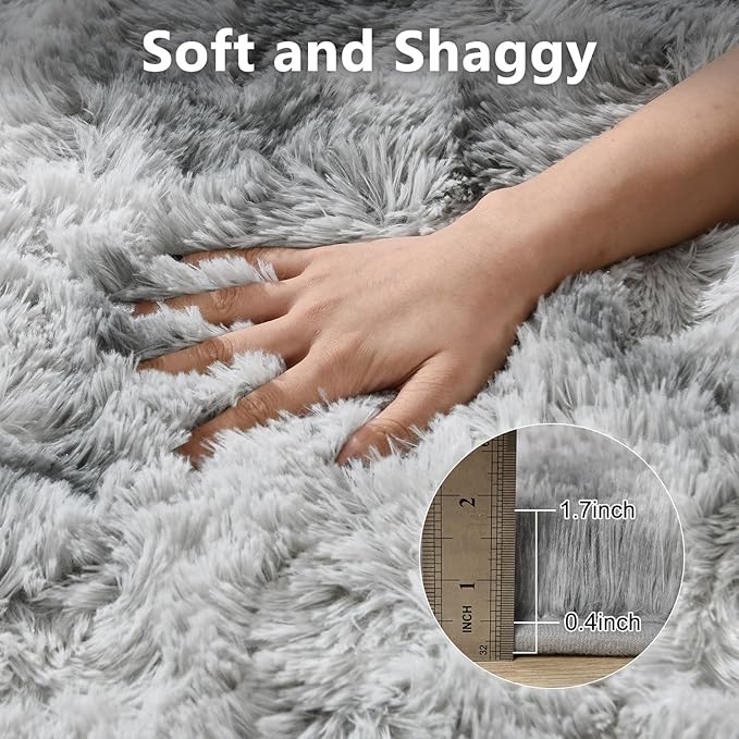 Large Shaggy 6x9 Area Rugs for Living Room Decor, Non-Slip Tie-Dyed Rugs for Bedroom Kids Playroom Dorm Room, High Pile Ultra Soft Carpet, Grey