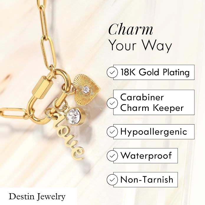 Destin Jewelry 18K Gold PVD Faith Charm Necklace for Women, Chunky Paperclip Chain with Carabiner Charm Keeper and Message, Stainless Steel Necklace 18"+2"