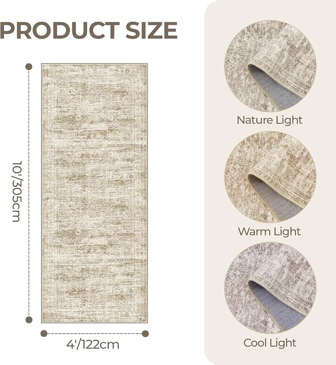 4x10 Runner Rug Non Slip,Washable Hallway Runner Rug,Brown | Area Rugs for Kitchen,Entryway,Bedroom,Bathroom,Nursery Room,Thin,Soft Runner Rug,Stain Resistant Indoor Carpet
