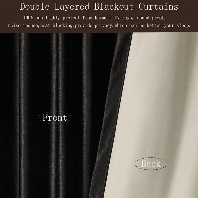 100% Blackout Black Velvet Curtains 96 inch Long for Living Room,Elegant 2 Panels Back Tab Thermal Insulated Room Darkening Curtain with Liner Heavy Noice Reducing Soundproof Window Drapes for Bedroom