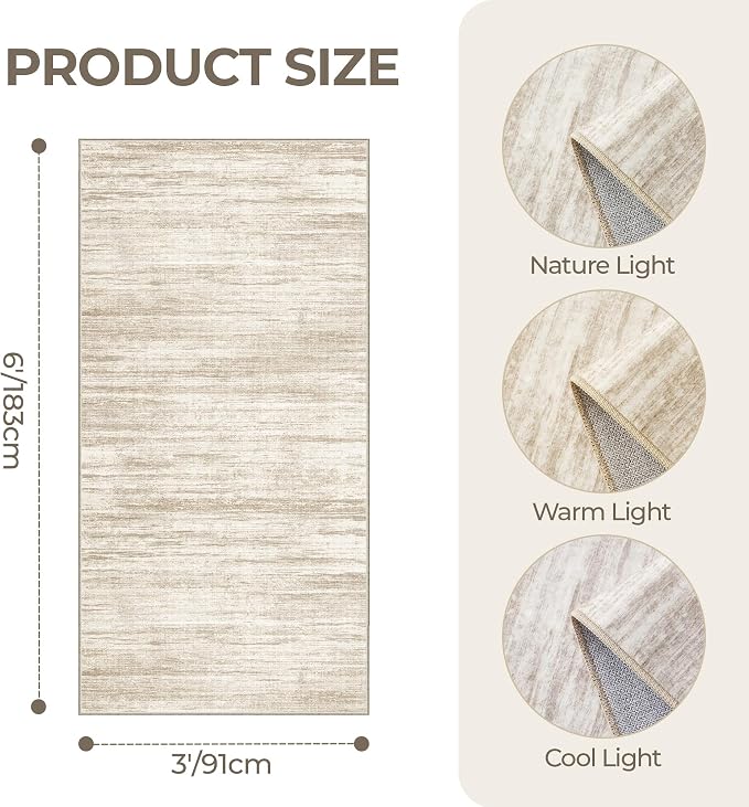 3x6 Runner Rug Non Slip,Washable Hallway Runner Rug,Brown | Neutral Rugs for Kitchen,Entryway,Bedroom,Bathroom,Nursery Room,Thin,Soft Runner Rug,Stain Resistant Indoor Carpet