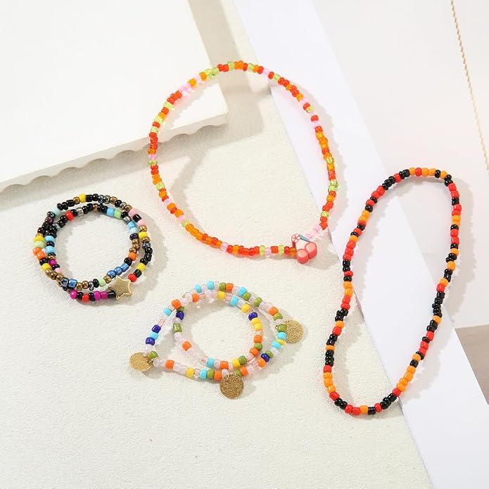 Beaded Anklets for Women Handmade Boho Beaded Ankle Bracelets Colorful Beads Foot Anklets for Women