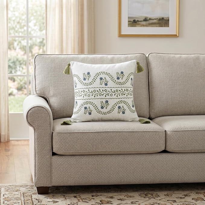 ISAENNE Designer Vintage Linen Throw Pillow Cover,18"x18"-Mosella D | French Elegant Square Decor Pillow Cover,Concealed Zipper Design,Floral Pattern,Sofa,Bedroom,Living Room,Lounge Chairs