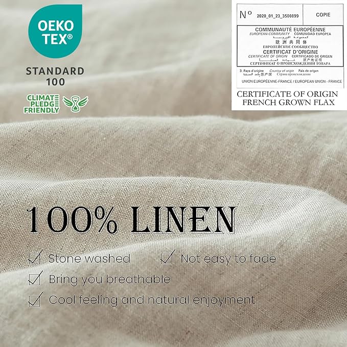 Simple&Opulence 100% Linen Duvet Cover Set 3pcs Basic Style Natural French Washed Flax Solid Color Soft Breathable Farmhouse Bedding with Button Closure - Linen, Full