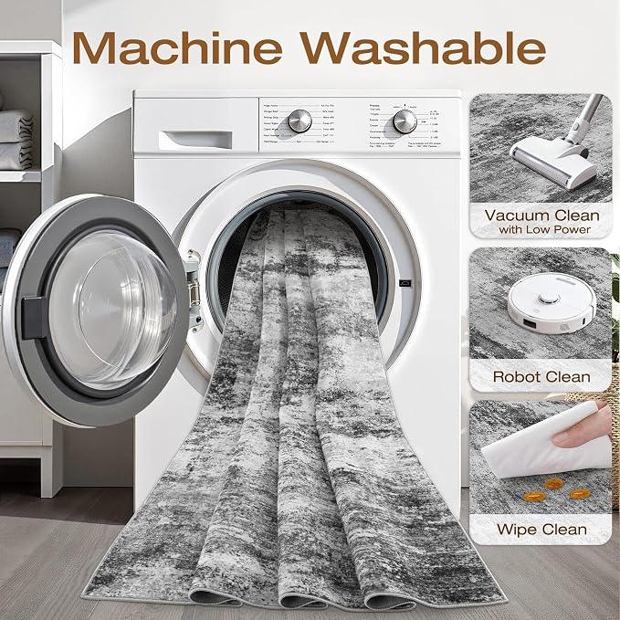 5x8 Area Rugs Living Room: Washable Large Abstract Neutral Modern Soft Rug Stain Resistant Indoor Floor Non-Slip Accent Carpet for Bedroom Nursery Playroom Dining Room Office Dorm Home House