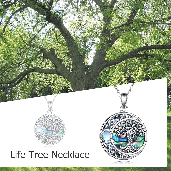 ONEFINITY Tree of Life Necklace 925 Sterling Silver Abalone Shell Celtic Knot Pendant Necklace for Women Jewelry