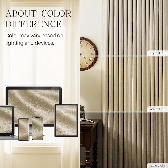 Pinch Pleated Curtains 100% Blackout Linen Curtains 90 Inches Long for Bedroom Living Room, Sand Color Memory Trained Thermal Insulated Room Darkening Window Drapes with Hooks 2 Panels 40"Wx90"L