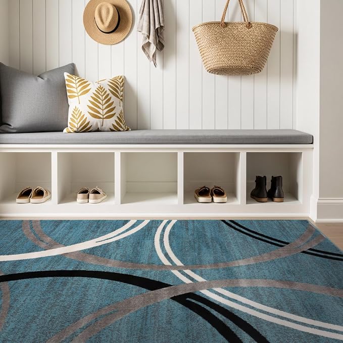 Rugshop Wavy Circles Modern Fade-Resistant Area Rug Blue 6'6" x 9'