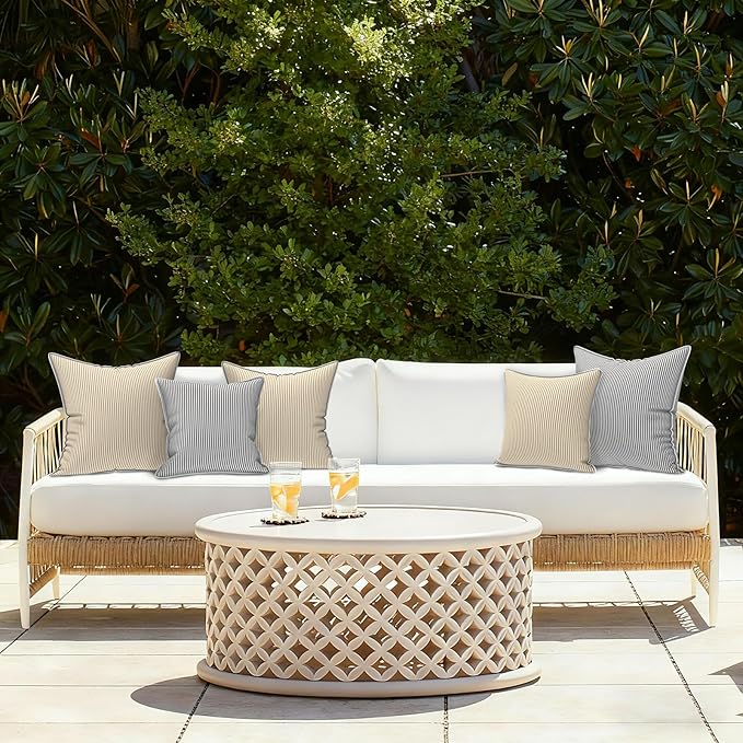 LVTXIII Outdoor/Indoor Throw Pillows, Decorative Patio Accent Pillows, Fluffy Water Repellent Garden Cushions for Home Patio Coach Sofa Use, 16×16 Inch, Pack of 2, Strip Grey