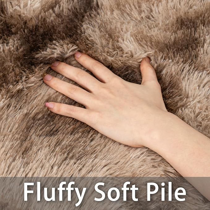 Dssimo Brown Rug for Bedroom Living Room, 5x7 Soft Shaggy Area Rugs | Large Plush Furry Non-Slip Brown and Cream Rug for Nursery Kids Room Dorm Room Home Decor, Indoor Plush Floor Carpet