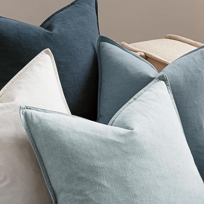 MIULEE Blue Boho Linen Decorative Pillow Covers 20x20 Inch Pack of 4 | Natural Throw Pillow Covers Soft Farmhouse Couch Pillowcases Modern Home Coastal Decor for Living Room Bed Sofa